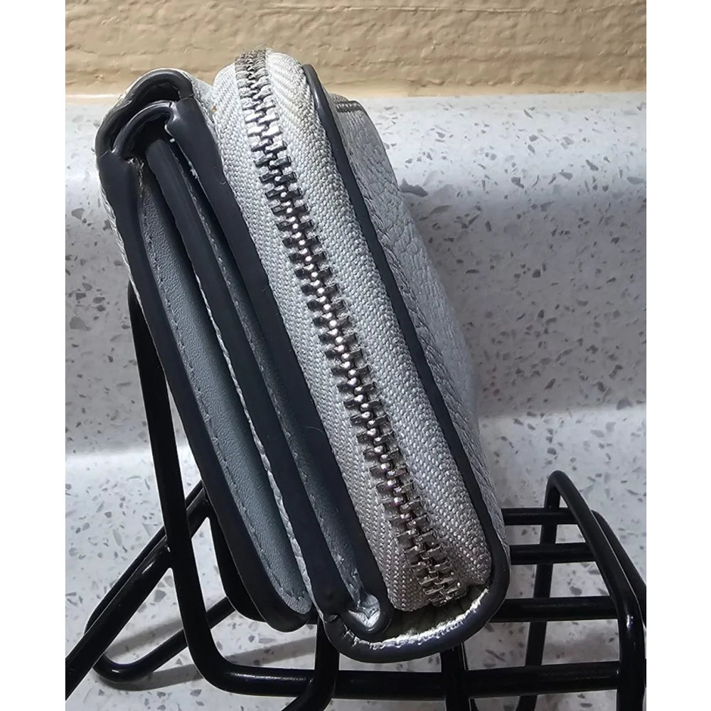 Kate Spade New York Pebbled Leather Trifold Wallet Zip Coin Pouch – Light Grey